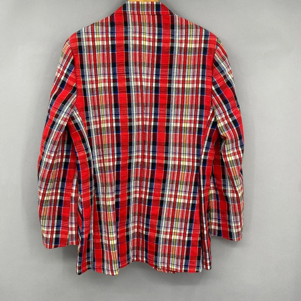 Vintage 70s Johnny Carson Red Tartan Plaid Sport Coat Blazer Mens 40R Mod